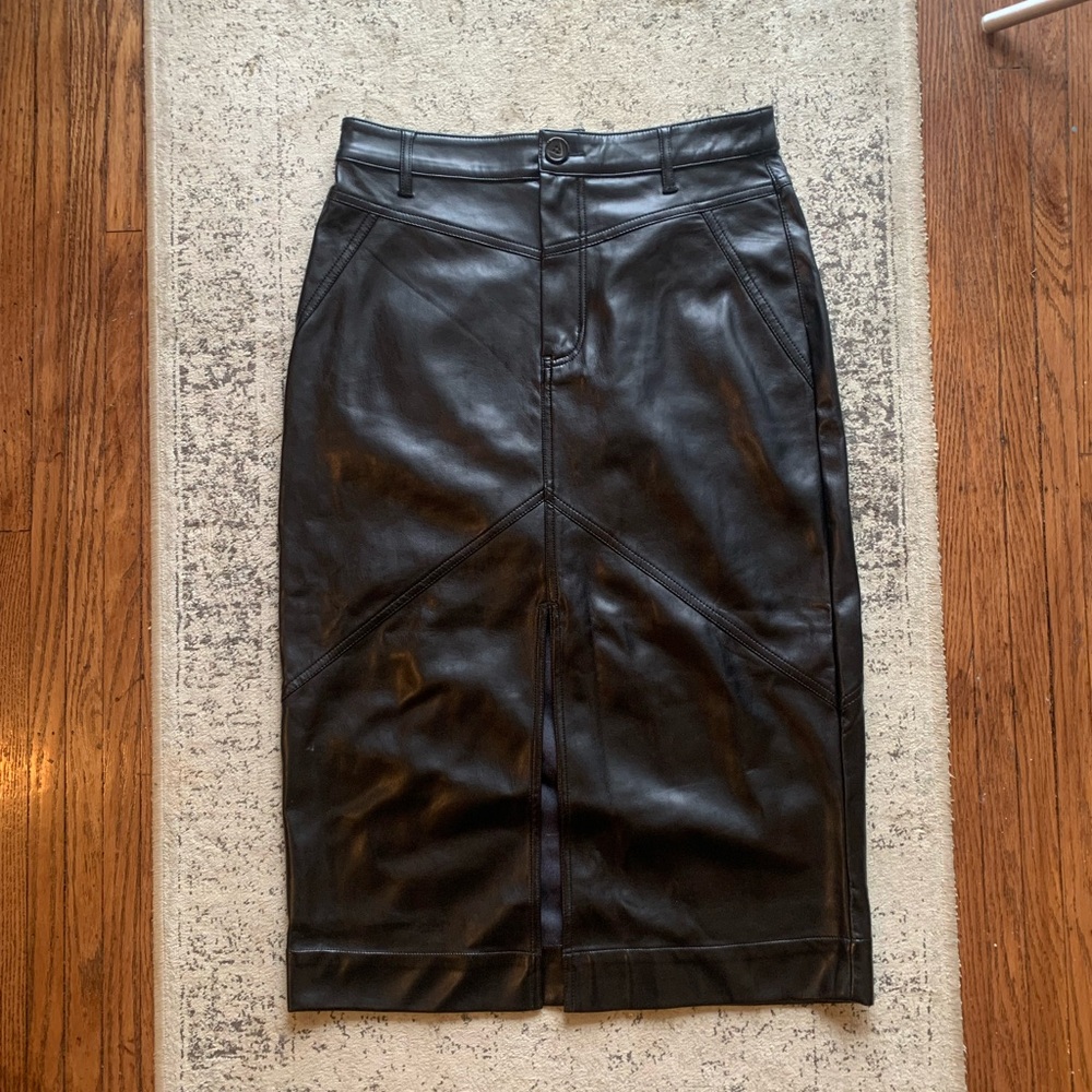 Rails Black Leather Midi Pencil Skirt